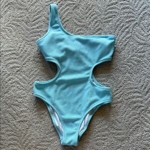 Victorias Secret Light Blue Ribbed One Shoulder Padded Cutout One Piece Swimwear